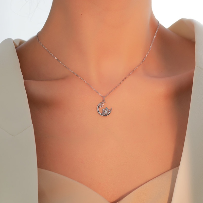 Dây chuyền bạc 925 hình mặt trăng và bông tuyết kèm hộp đựng dùng làm quà tặng