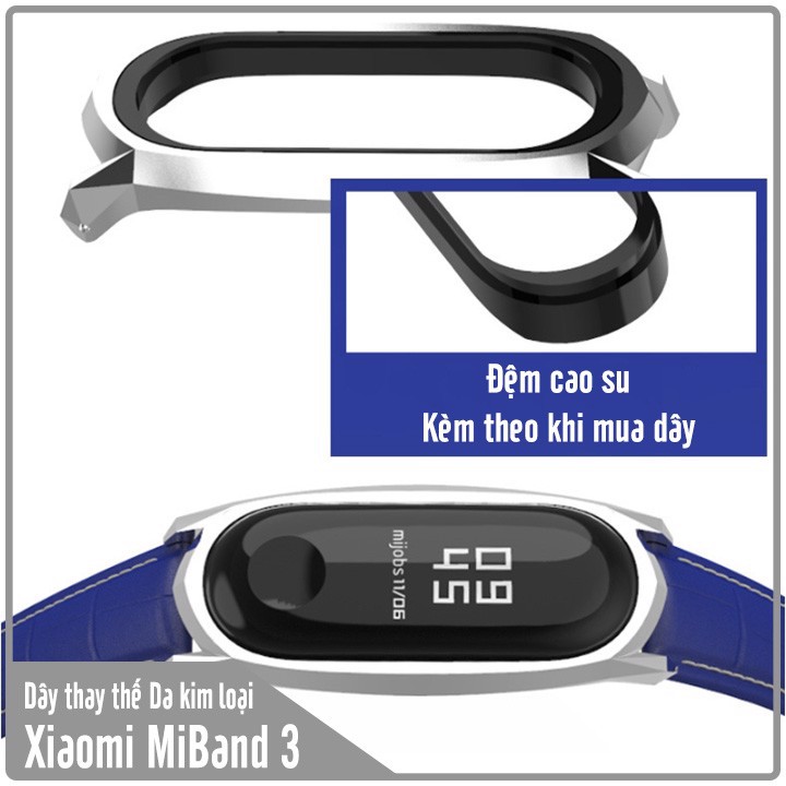 Vòng thay thế Xiaomi Miband 3 / 4 Mijobs dây da mặt kim loại Version 2