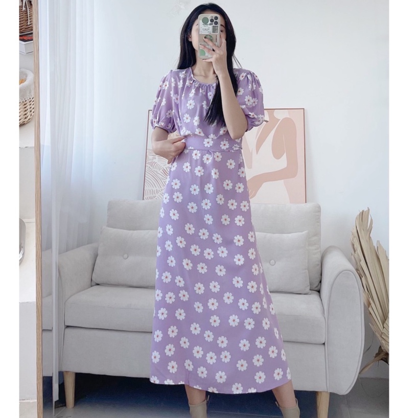 Đầm hoa dáng dài chiết eo nữ tính, tiểu thư