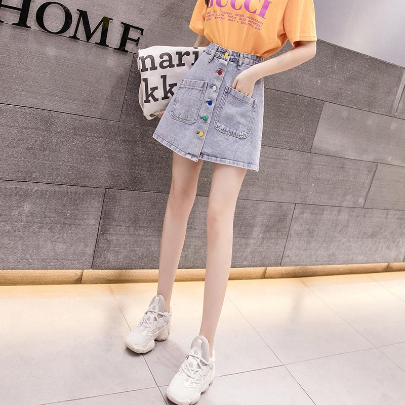 Jiashucheng Chân Váy Denim Lưng Cao Phong Cách Hong Kong Thời Trang Mới Cho Nữ