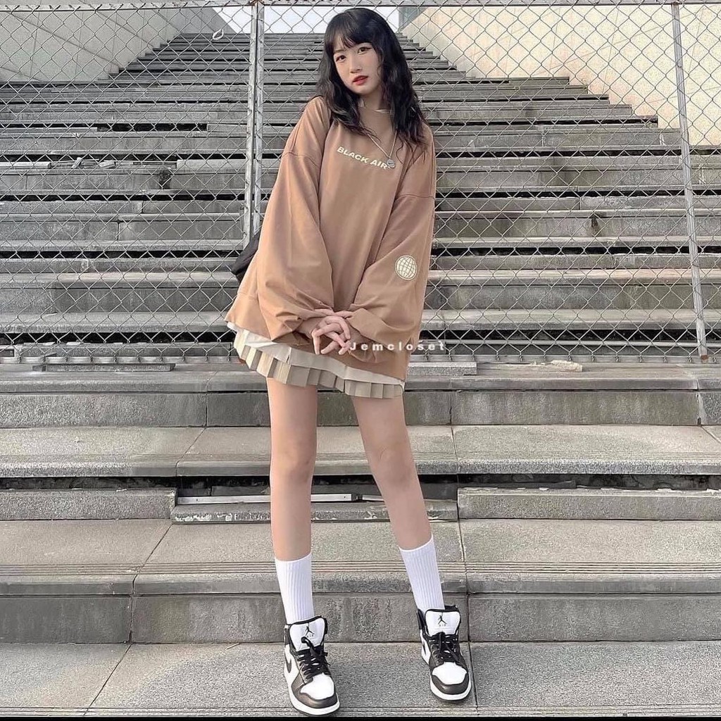 Áo Nỉ Black Air Tay Bồng  Nữ [FREESHIP]  Sweater form rộng oversize in hình cá tính Ulzzang