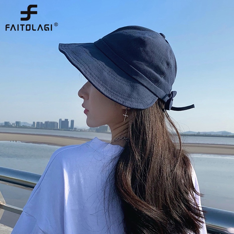 Mũ Lưỡi Trai Cotton Vành Rộng Thắt Nơ Xinh Xắn