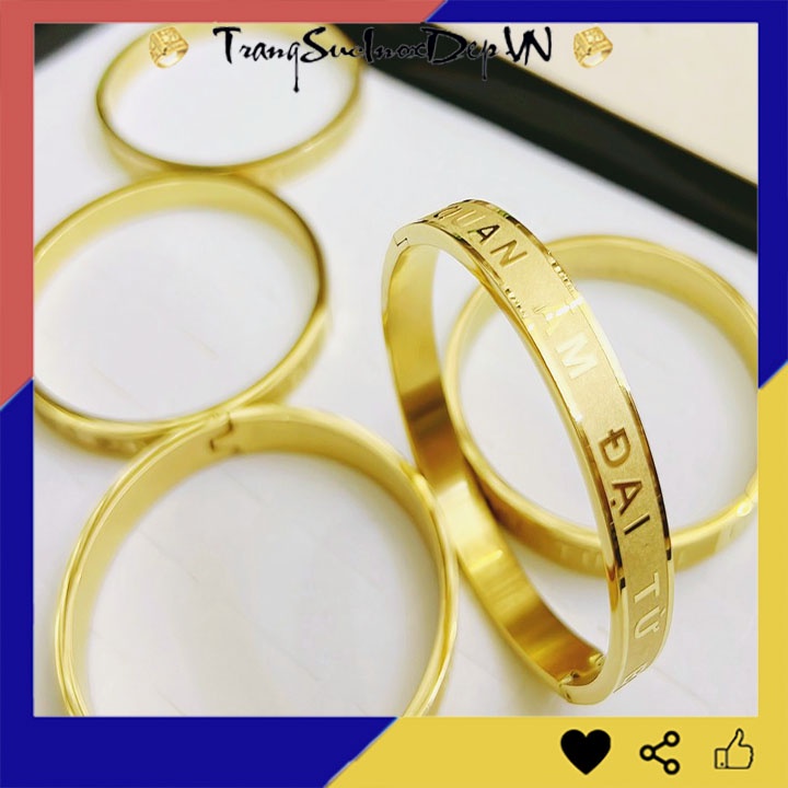 Vòng tay phong thủy Quan Âm Đại Từ Bi màu vàng hình tròn chữ nổi đem lại bình an may mắn cho người đeo