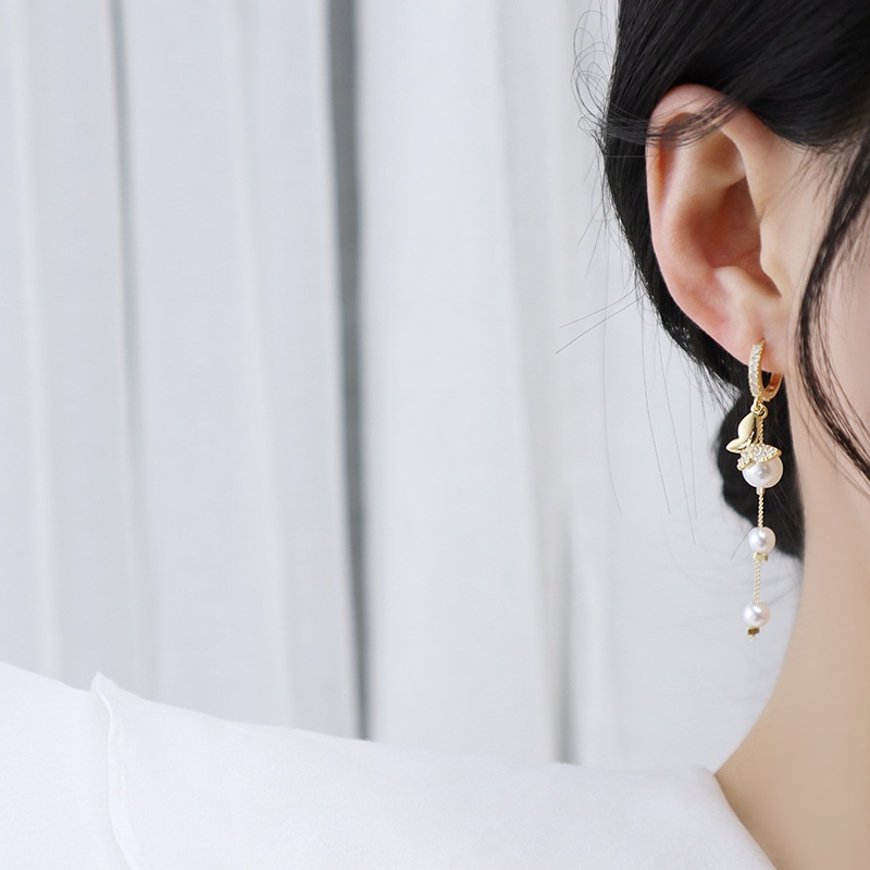 V.I.T House | Bông tai S925 bướm đá vàng hạt châu dài