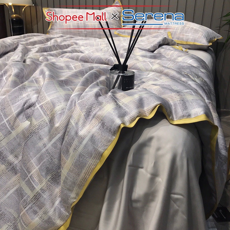 Ga giường 5 Món Lụa Tencel SERENA Chính Hãng Bộ Chăn Ra Grap Drap Trần Bông Cao Cấp Trải Bọc Giường Đẹp Full 5 Món
