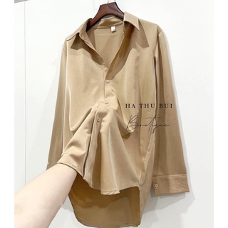 Áo sơ mi nữ lụa trơn basic form rộng dài tay hàn quốc cao cấp Lallastore 38