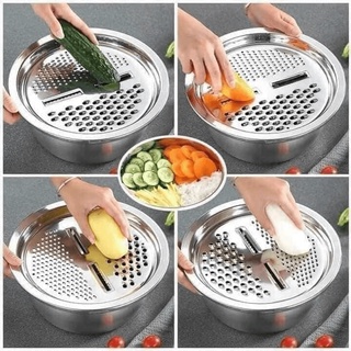 Bộ 3 món bào nạo rau củ kiêm rổ và chậu inox cao cấp đa năng hàng cao cấp ]