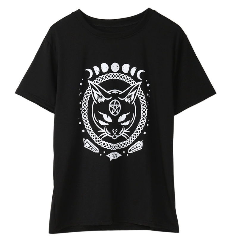 Áo Thun Tay Ngắn Dáng Rộng In Hình Mèo Kiểu Harajuku Thời Trang Mùa Hè Cho Nữ