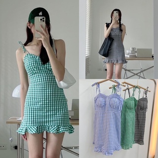 Đầm caro 2 dây mặc đi dạo, đi biển- hình thật