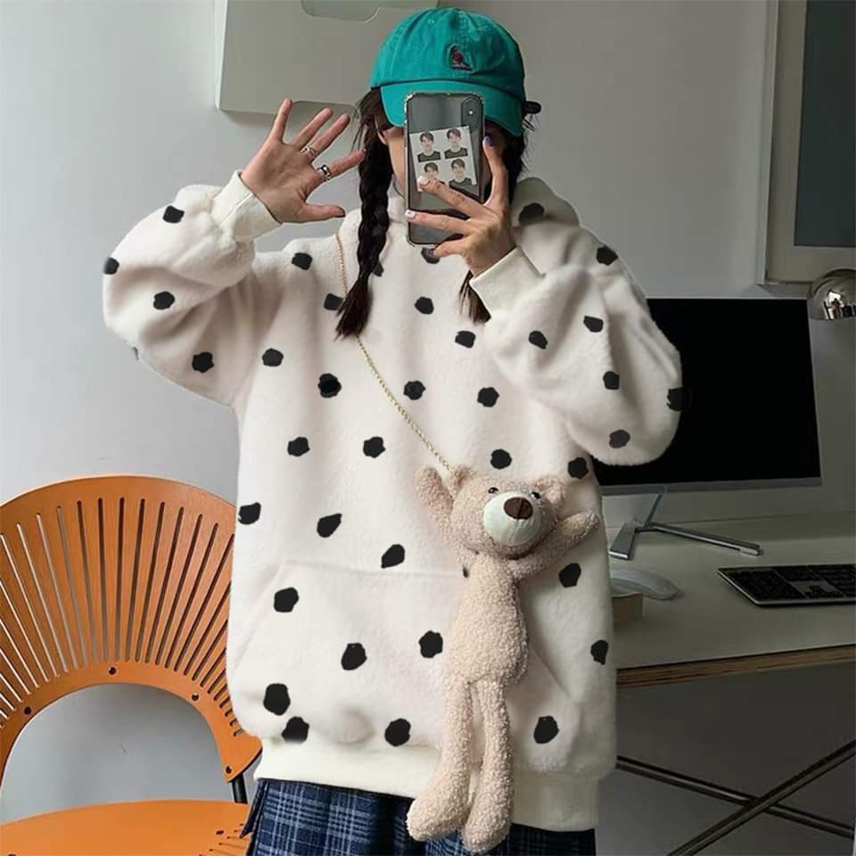 (Tặng Gấu Bông 35k) Set Áo Hoodie Nữ Tai Gấu Chó Đốm mix Gấu Teddy Đeo Chéo Màu Trắng Đen ulzzang | BigBuy360 - bigbuy360.vn