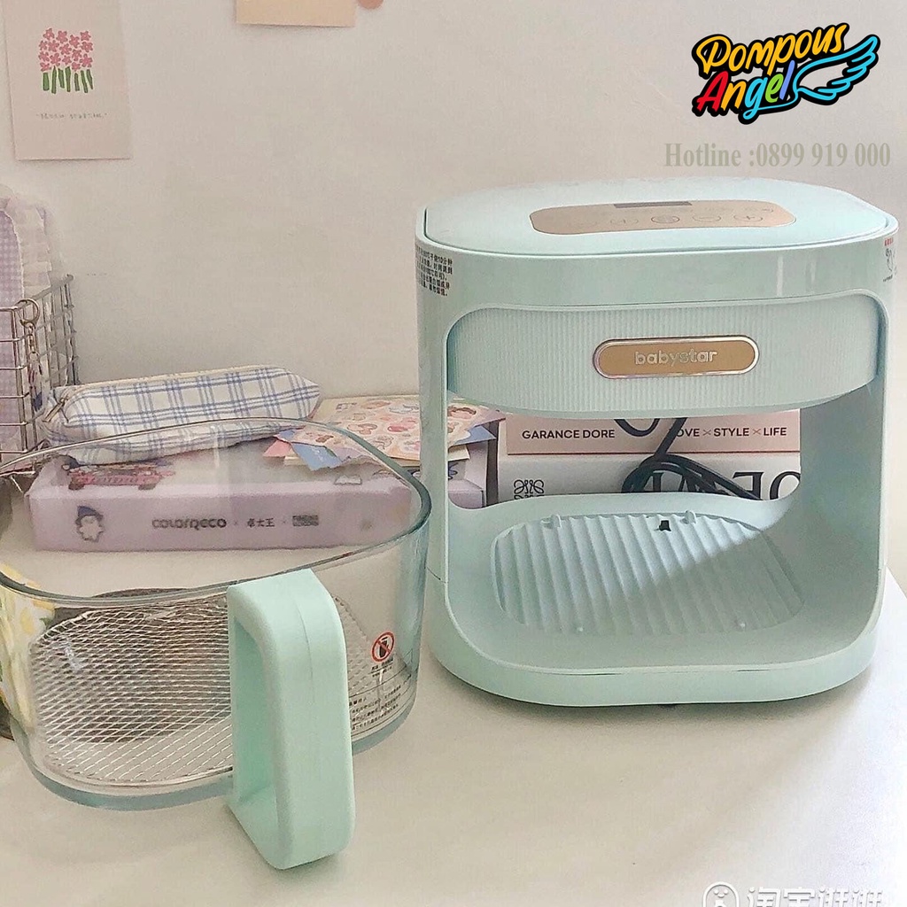 Nồi chiên không dầu khay thuỷ tinh trong suốt BABYSTAR 4.5L  màu tím/xanh bảo hành 12 tháng