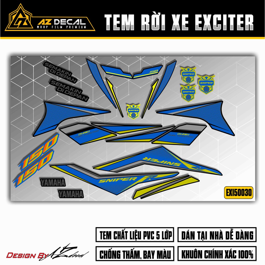 Tem Xe Exciter 150 Mẫu Sniper R | EX15030 | Tem Chế Ex 150 Cao Cấp Chống Nước, Decal Chống Bay Màu