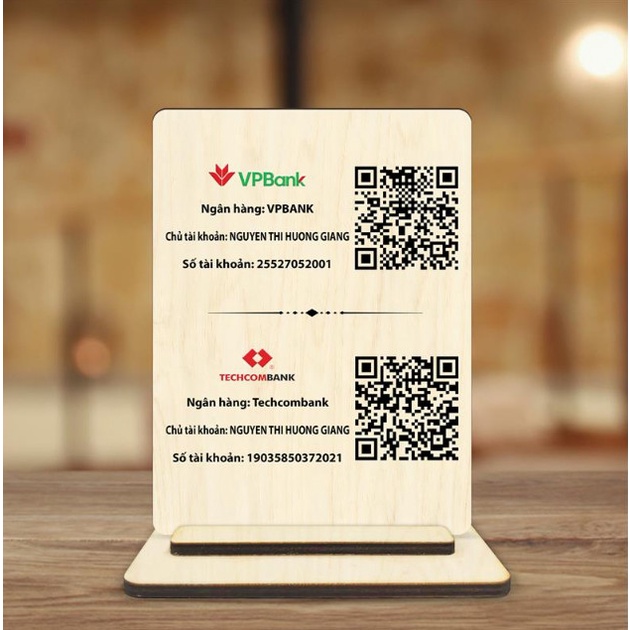 Bảng thông tin Thegioipuzzle tài khoản ngân hàng - Tên shop, mã QR thanh toán bằng gỗ bền đẹp cao cấp