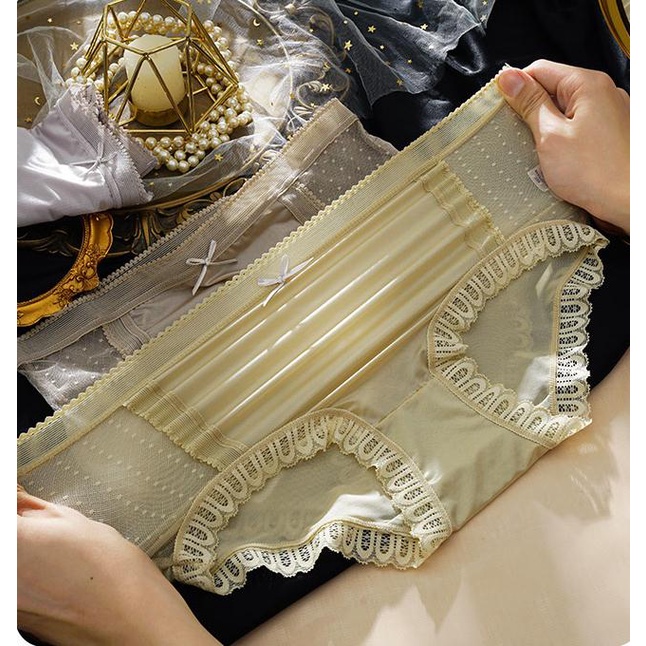 142861 Quần Lót Cotton Lưng Vừa Phối Ren Siêu Nhẹ Chống Khuẩn Quyến Rũ Cho Nữ