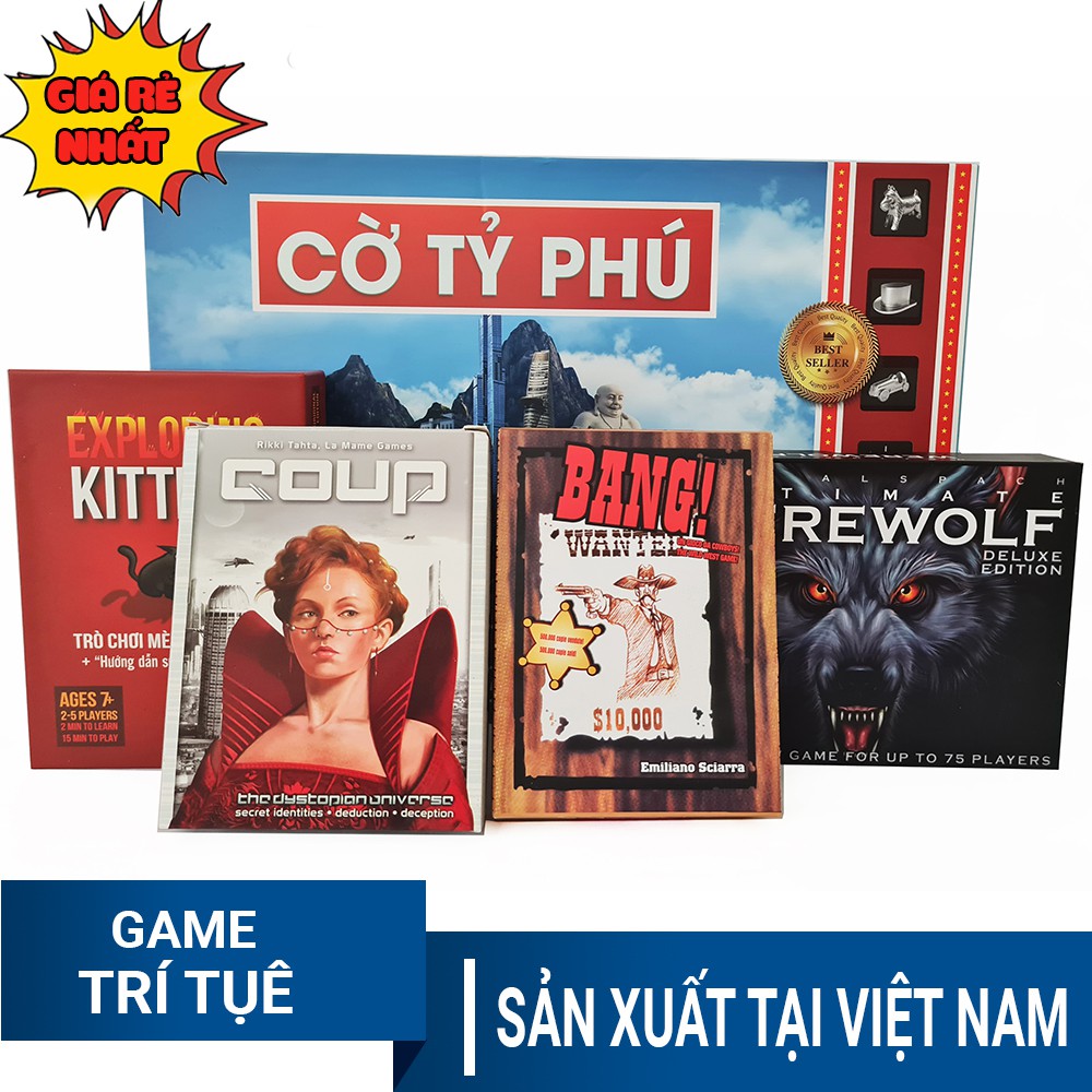 Bộ Cờ tỷ phú Monopoly + Bài Ma sói Ultimate + Bài Mèo nổ + Bài Bang + Bài Coup [GIÁ RẺ]