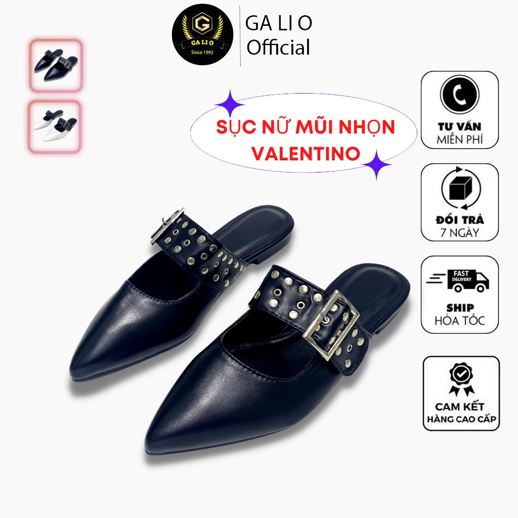 Sục nữ, giày sục nữ mũi nhọn đính đá hàng quảng châu hai màu đen trắng cao cấp đủ size nữ NIN