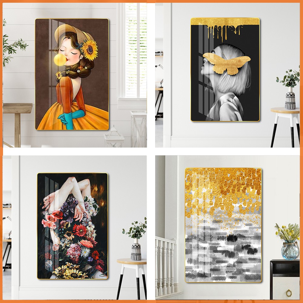 Combo Tranh treo tường tráng gương cô gái nghệ thuật decor trang trí phòng ngủ & phòng khách có khung cao cấp nhiều size