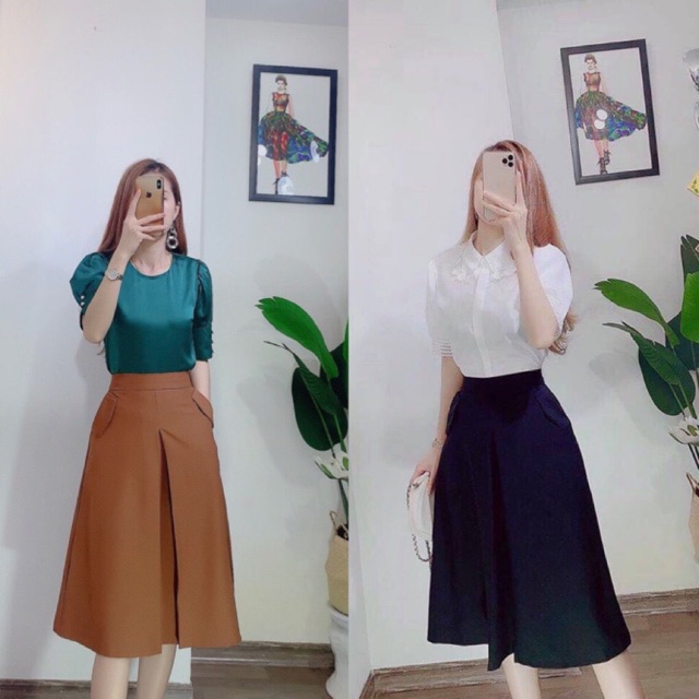 QUẦN GIẢ VÁY ỐNG RỘNG THỜI TRANG NỮ CÓ TÚI KÉO KHOÁ SAU