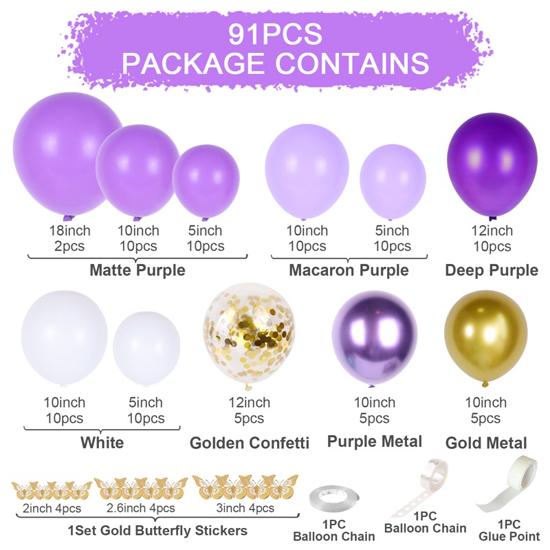 Bộ Bong Bóng Hình Bướm Màu Hồng Tím Dùng Trang Trí Tiệc Sinh Nhật