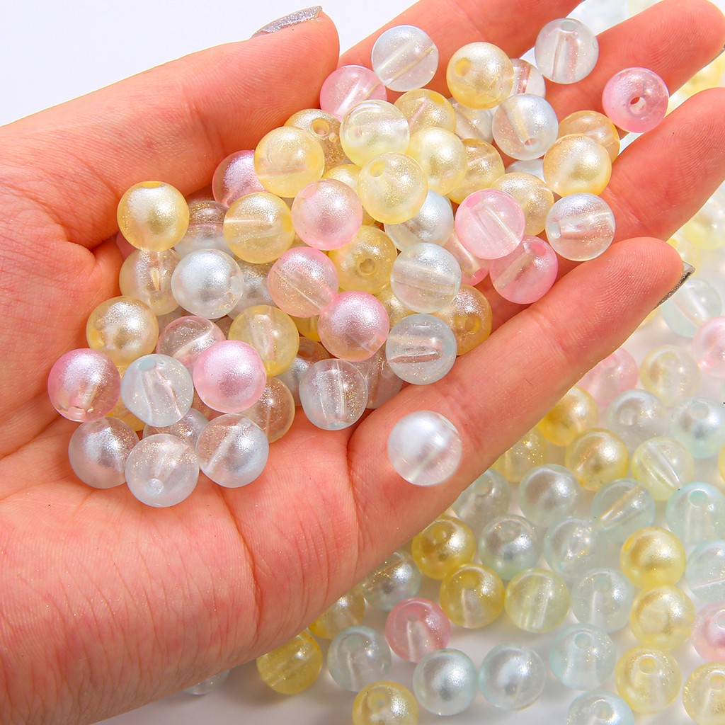 Hạt nhựa Acrylic BEADIA màu macaron gradient hình tròn dùng làm vòng tay/ đồ trang sức độc đáo (có lỗ)