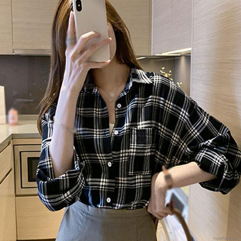 Áo Sơ Mi Caro Tay Dài Thời Trang Cho Nữ