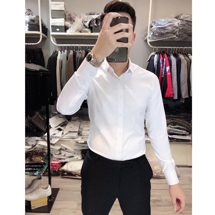 Áo Sơ Mi Đen Chất Lụa Mềm Mịn Ít Nhăn | BigBuy360 - bigbuy360.vn