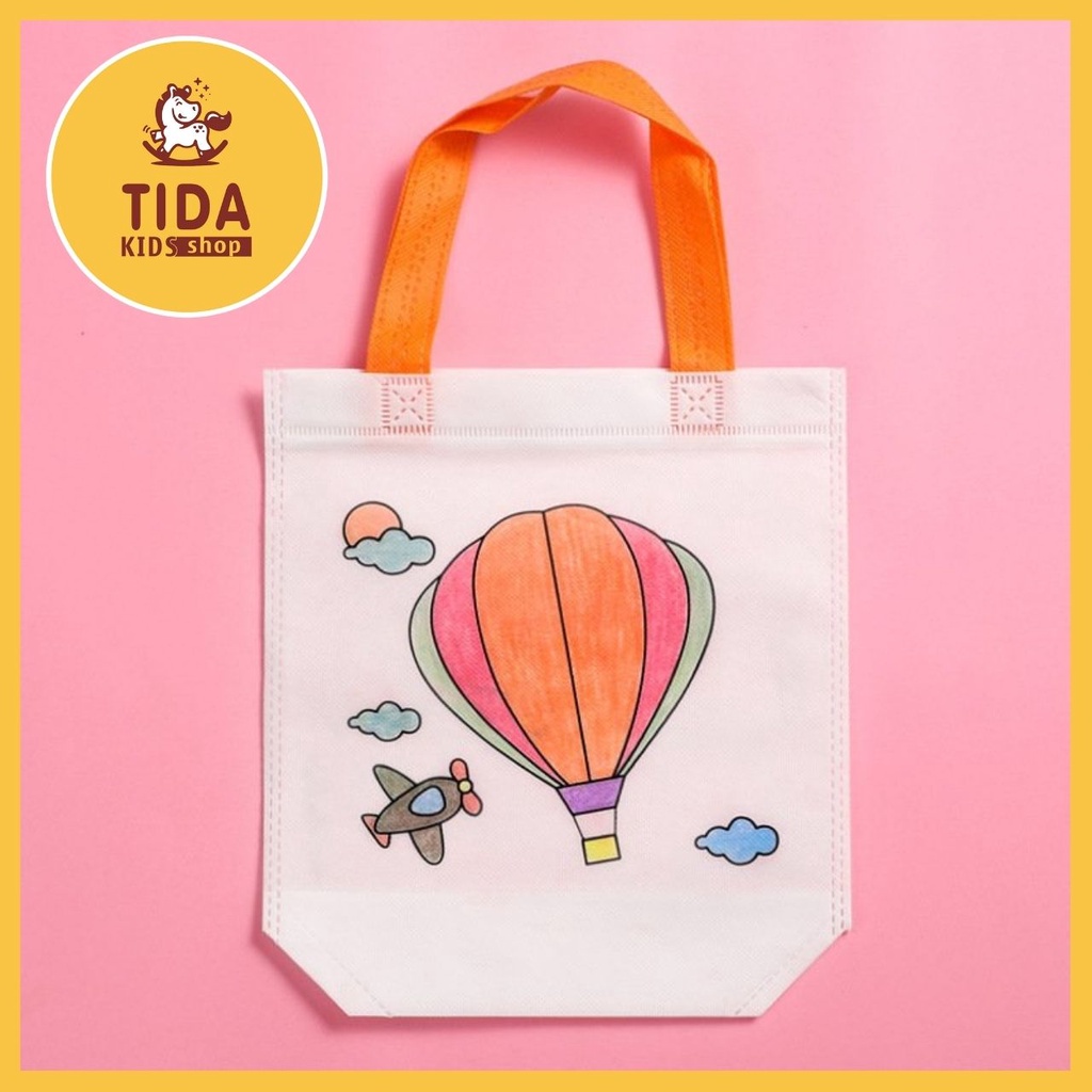 Set Túi Tote ⚡️HOT TREND ⚡️ Kèm Bút Lông Trang Trí 6 Màu, Túi 37*22cm Dễ Thương, Văn Phòng Phẩm TiDa Kids Shop