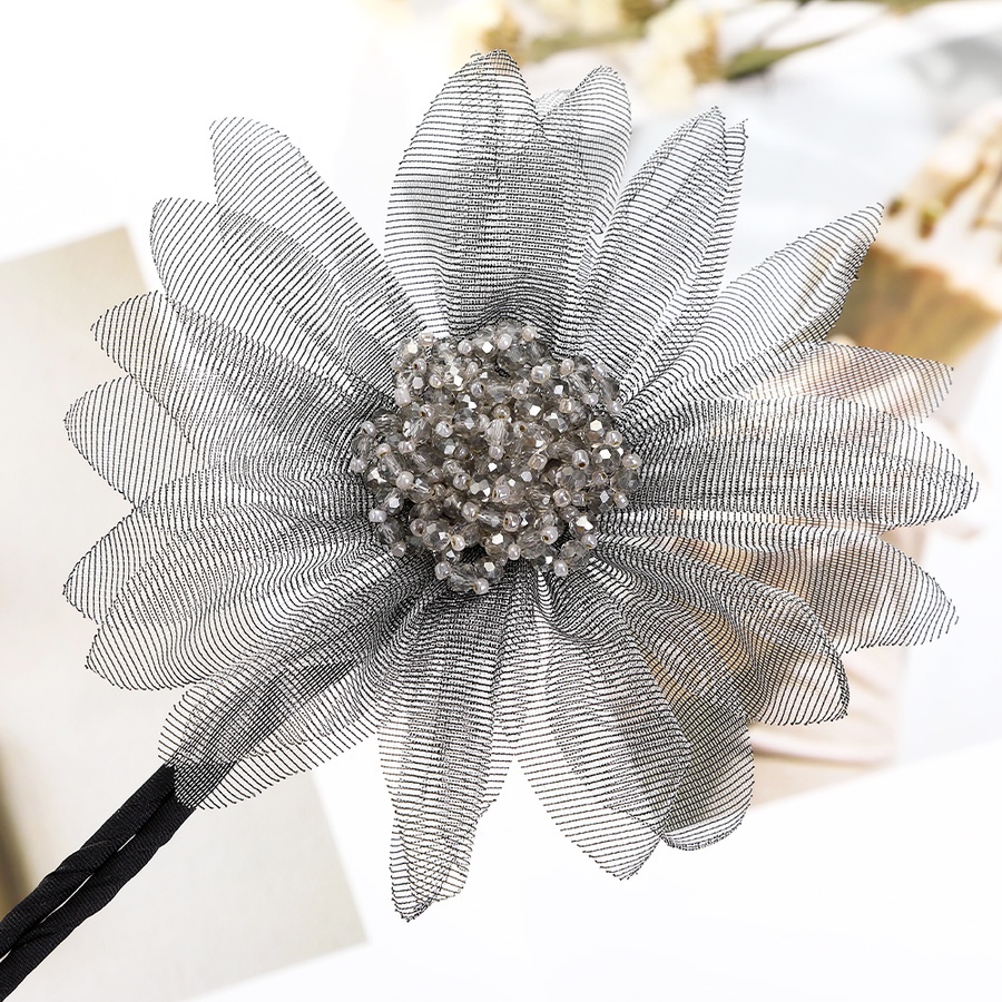 Dây buộc tóc vải lưới đính hạt pha lê và hoa thời trang Hàn Quốc cho nữ tùy chọn màu sắc