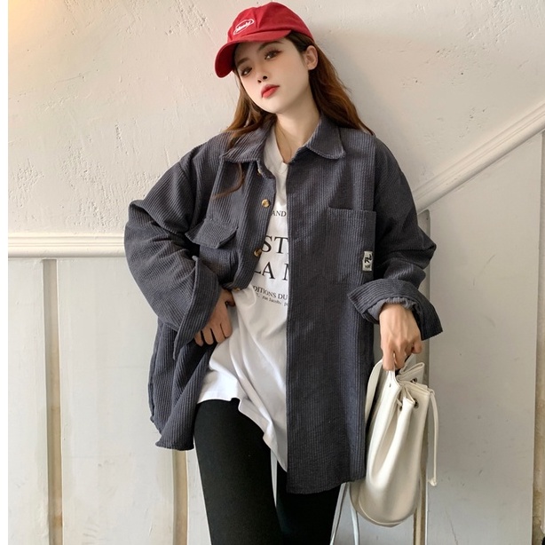 ZHELIHANGFEI Áo Sơ Mi Dài Tay Dáng Rộng Phối Túi Cá Tính Theo Phong Cách Nhật Bản
