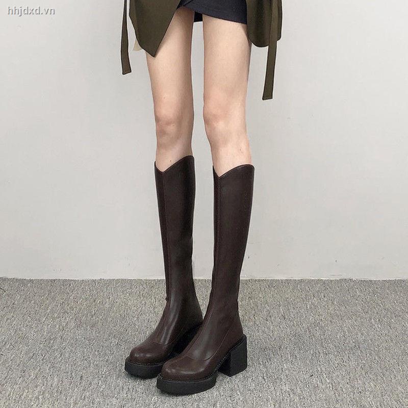 Đôi bốt gót vuông cao đến đầu gối thời trang sành điệu cho nữ