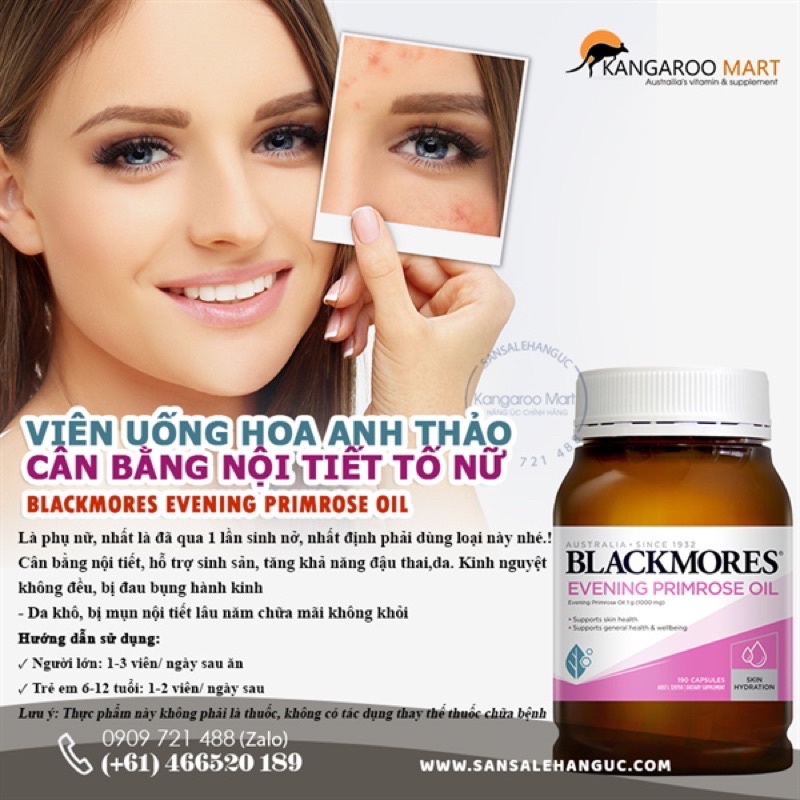 Tinh dầu hoa Anh Thảo Blackmores Evening Primrose Oil 190 viên nang (mẫu mới)  DATE MỚI NHẤT