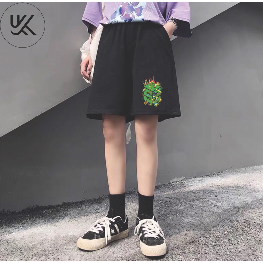 QUẦN SHORT SWE CARTOON Nam Nữ, chất thun Poly 2 da, đùi thể thao, cộc ngắn form rộng unisex