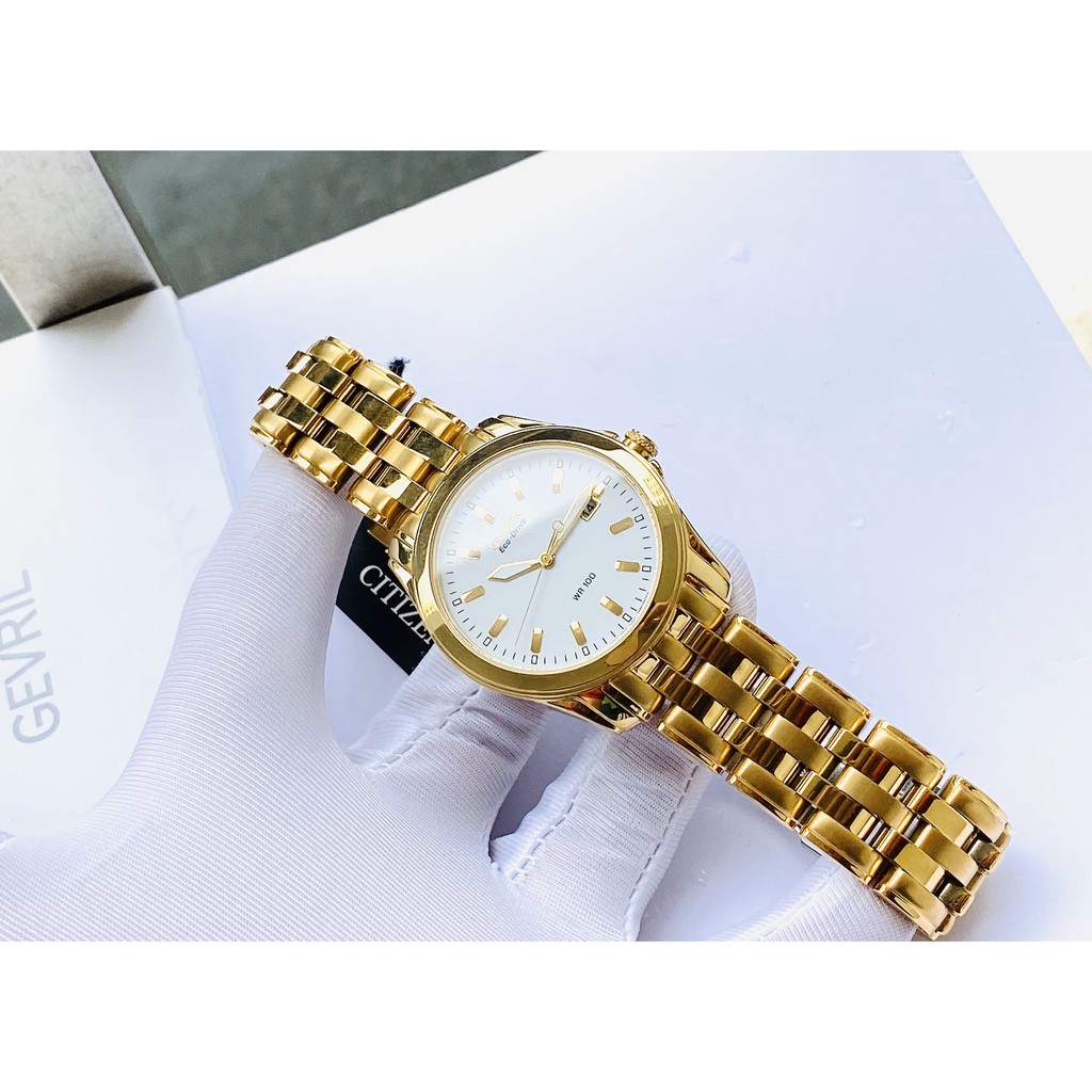 Citizen Men's Eco-Drive Gold-Tone Stainless Steel BM6732-51A, máy eco drive, dây thép không gỉ, kính cứng