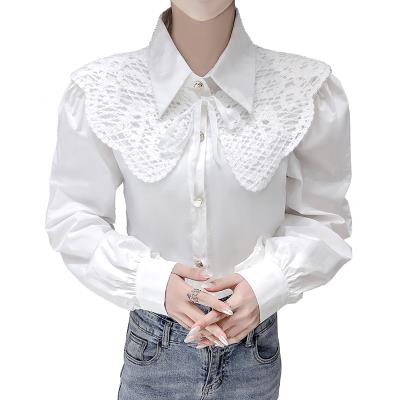 Set Áo Sơ Mi Cổ Búp Bê Phối Ren Có Thể Tháo Rời + Quần Dài Thời Trang Mùa Xuân Hàn Quốc