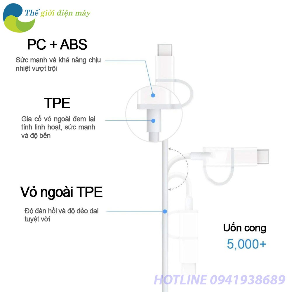 Cáp sạc 2 trong 1 Type-C và Micro Xiaomi ZMI AL511 (30cm)/ AL501 (1M) - Shop Thế Giới ĐIện Máy