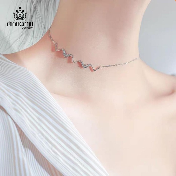 Dây chuyền bạc choker ziczac đính đá - Bạc Minh Cảnh