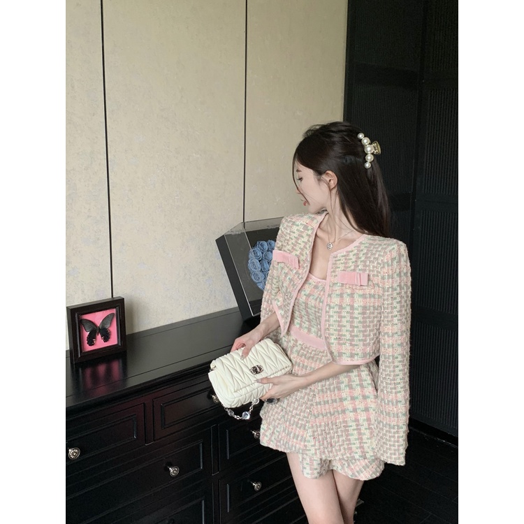 Set đồ nữ phong cách tiểu thư sang chảnh hàng Quảng Châu cao cấp đầu xu hướng áo khoác dạ phối váy dáng chữ A