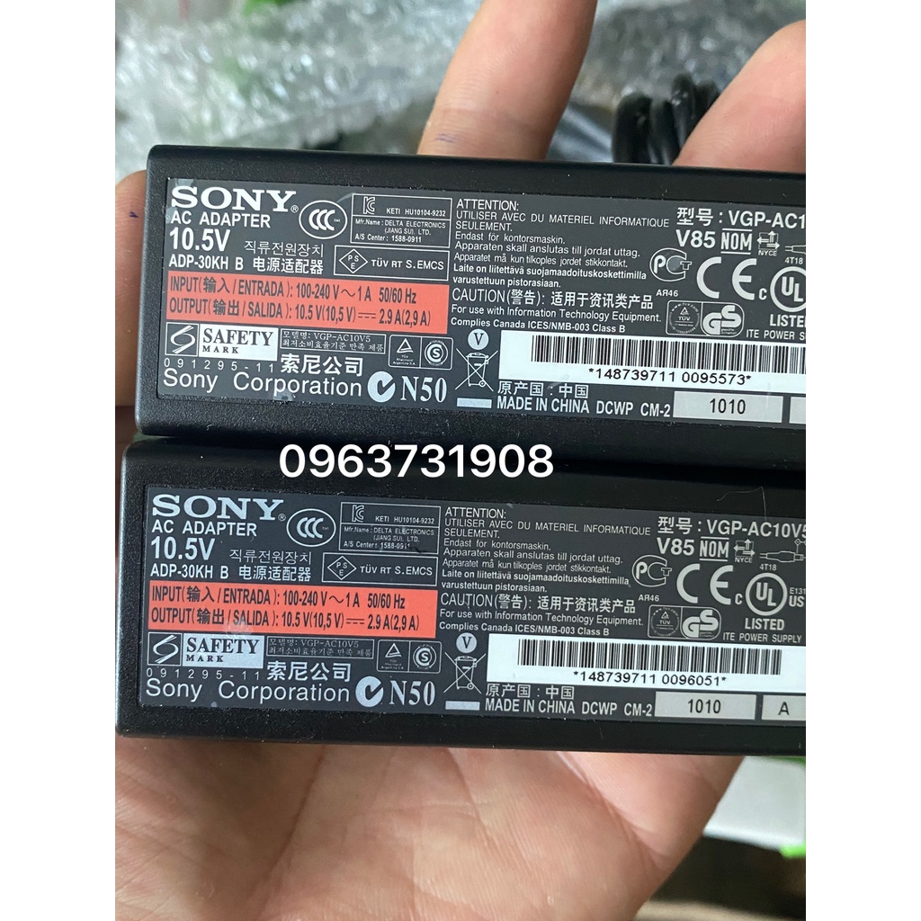 Sạc laptop Sony 10.5V chính hãng zin bóc máy Sony