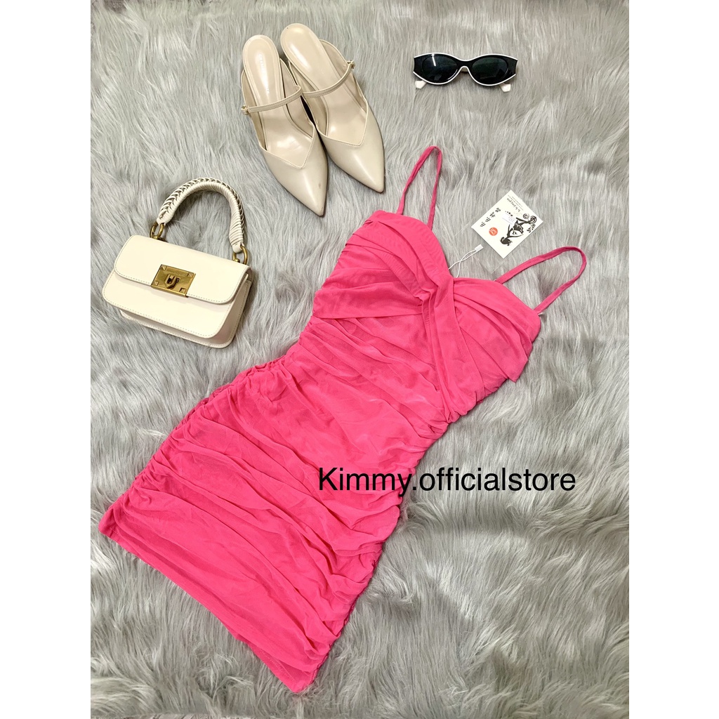 Váy Ôm Body Phối Lưới Có Mút Ngực 3 Màu Vàng Xám Hồng, Đầm Body Sexy 2 Dây