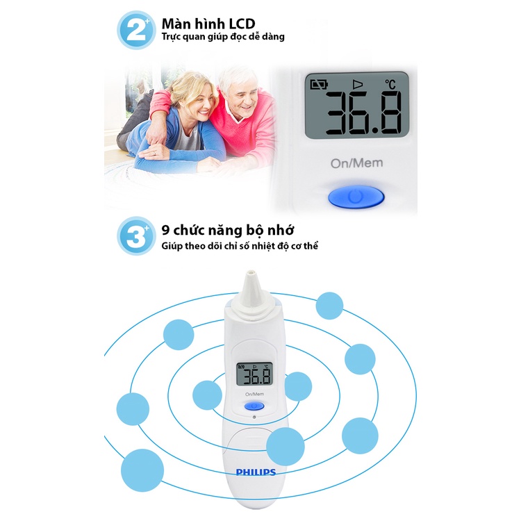 Nhiệt kế hồng ngoại đo tai Philips TH889S - Bảo hành 24 tháng