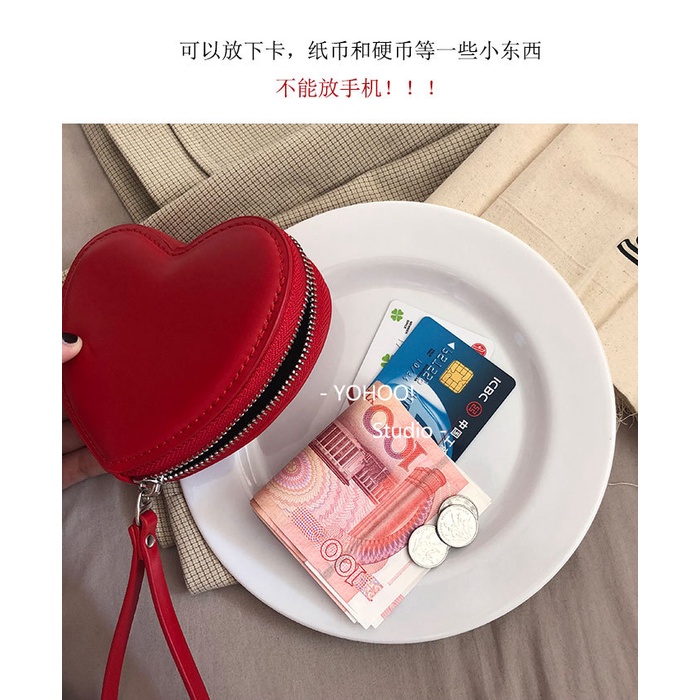 Ví Da PU Nhỏ Xinh Đựng Tiền Xu Họa Tiết Trái Tim Đáng Yêu