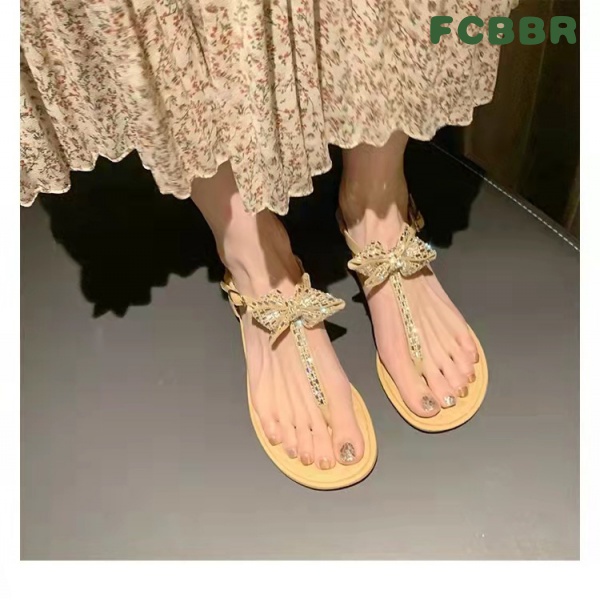 Giày Sandal Đế Bằng Đính Đá Và Nơ Thời Trang Mùa Hè Mới Cho Nữ