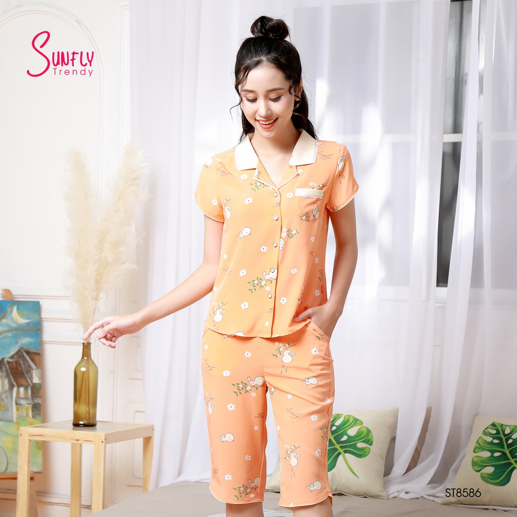 [Mã FAMALLT5 giảm 15% đơn 150k] Bộ pijamas mặc nhà Sunfly áo cộc, quần lửng - ST8586