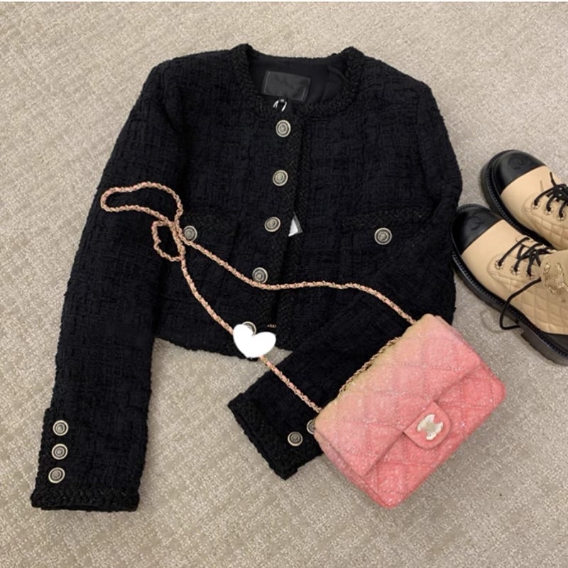 Áo Dạ Tweed Croptop Ngắn Nữ Sang Chảnh Tiểu Thư Khoác Ngoài Có Độn Vai Mùa Thu Đông 2 Lớp Hàn Quốc Chali AD005