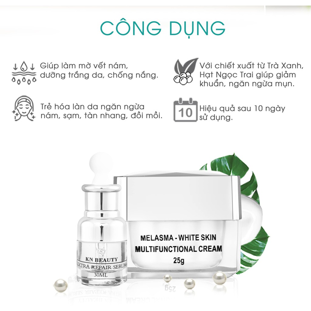 [🎁QUÀ TẶNG CAO CẤP] Bộ 3 Trắng Da Ngừa Nám KN Beauty: Kem dưỡng +Serum+ Tẩy tế bào chết