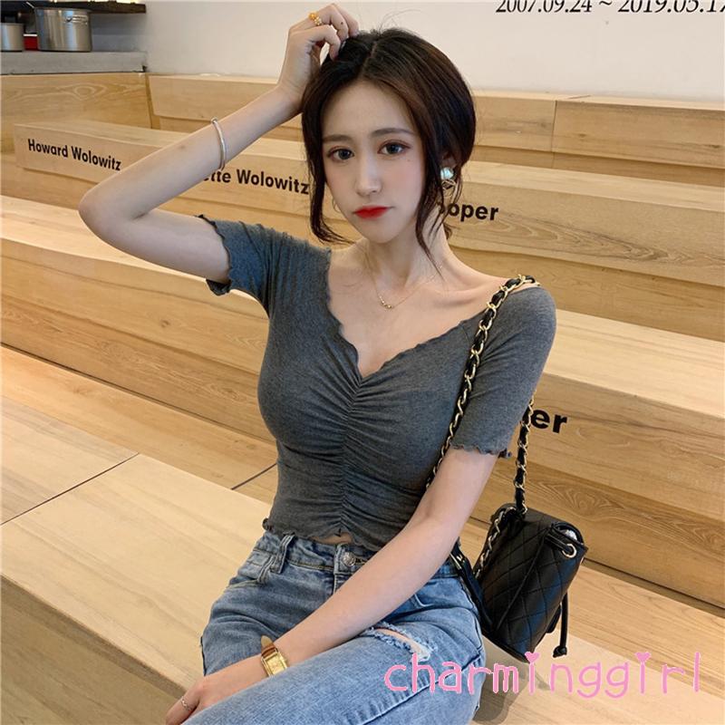 Áo Croptop Cổ Chữ V Quyến Rũ Cho Nữ