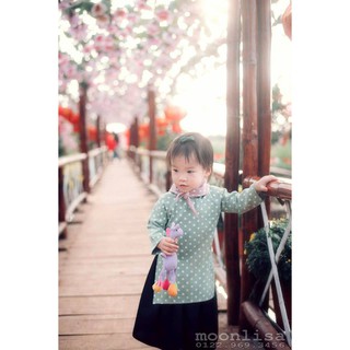 Set áo dài cho bé vải dạ chấm bi MS03
