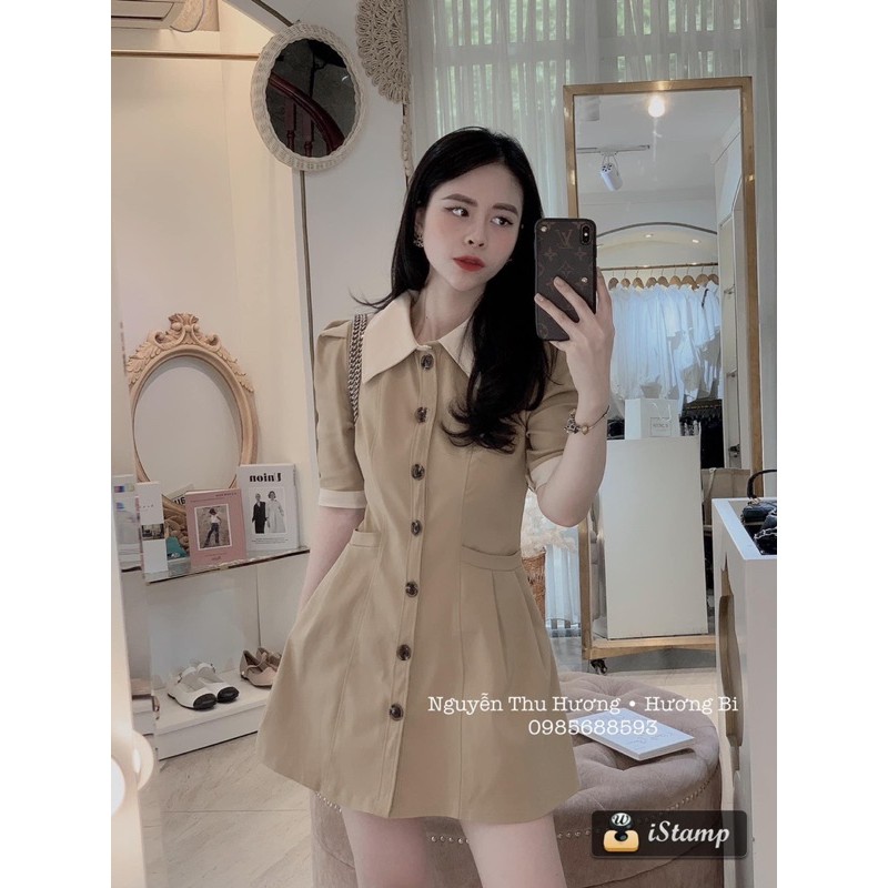 [Hàng Chuẩn] Váy Kaki Cổ Đức Nâu Tay Cộc Túi Bên Siêu Xinh Có Ảnh Thật Kèm Video | BigBuy360 - bigbuy360.vn