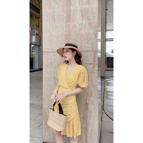 ĐẦM MIDI HOA VÀNG NHÚN