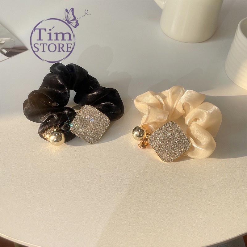 Dây cột tóc voan nhũ mặt hột lấp lánh sang trọng TÍM STORE phong cách Hàn Quốc